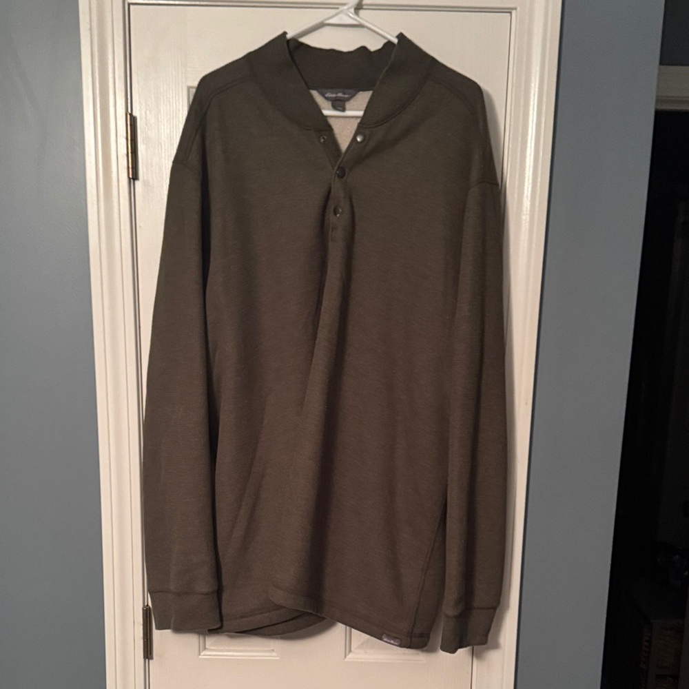 Eddie Bauer Forest Green Fleece Lined Henley